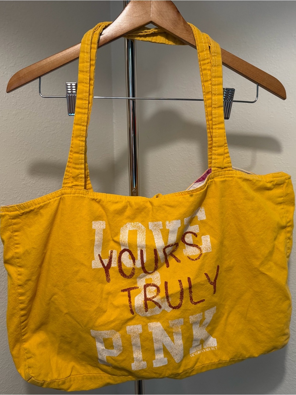 PINK Victoria's Secret Yellow Canvas Tote with 'Yours Truly' Script